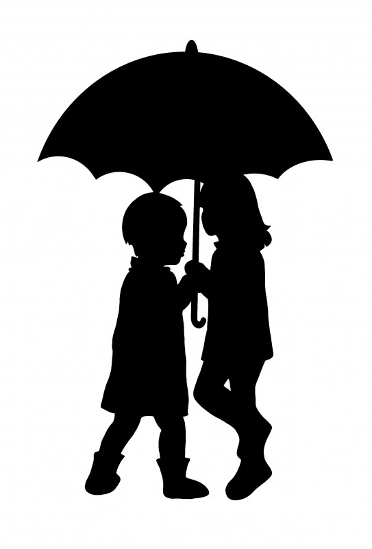 girl and boy with umberlla black