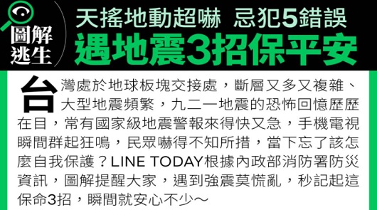 【圖解強震逃生】3招保平安，忌犯5錯誤